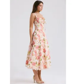House of CB Rosalee Cotton Bustier Midi Sundress Pink Peony Print Size AU 8 for rent on The Volte - image 2
