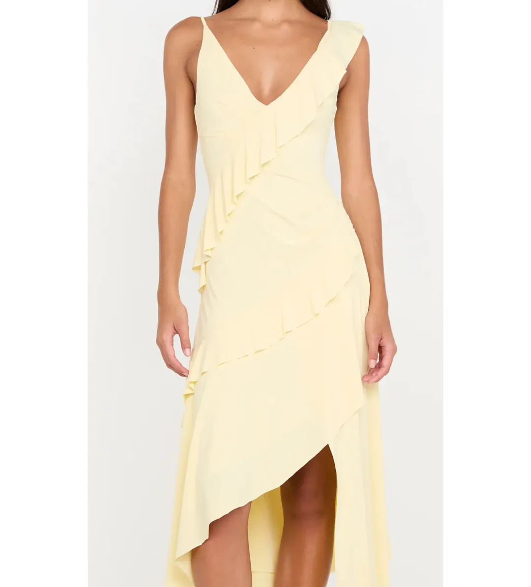 Bec & Bridge Marnie Asym Midi Dress Butter Size AU 8 for rent on The Volte - main image