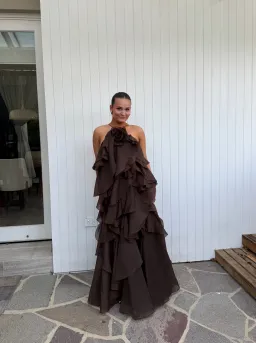 Aje Pandorea Layered Maxi Dress Brown Size AU 6 for rent on The Volte - image 4