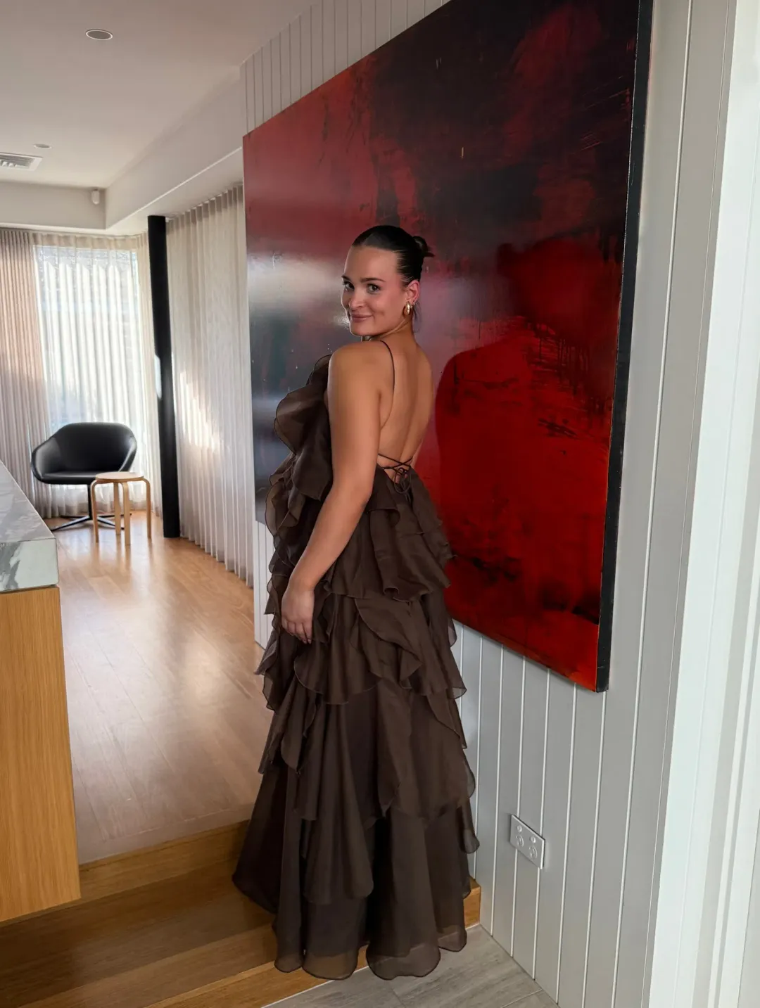 Aje Pandorea Layered Maxi Dress Brown Size AU 6 for rent on The Volte - main image