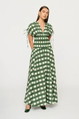 Clea Ottavia Maxi Dress Green Check Size 6/XS for rent on The Volte - image 2