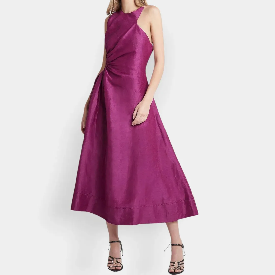 Aje Fuchsia Purple Linen Chateau Cut Out Dress Size 12 for rent on The Volte - main image