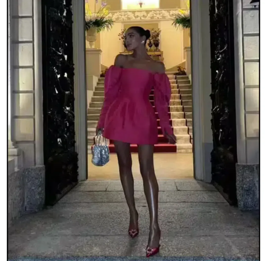 Aje Baret Sleeved Mini Dress in Pink Size 12 for rent on The Volte - main image