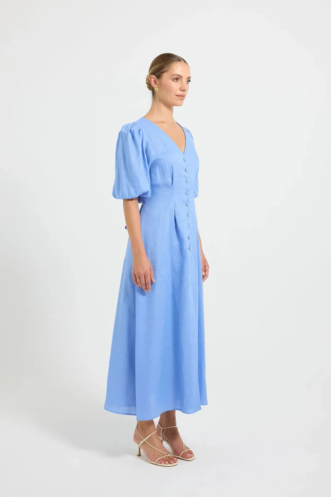 Pasduchas Vera Button Midi Dress Blue Size 16 for rent on The Volte - main image