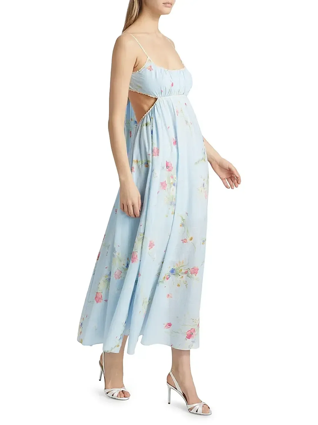 Zimmermann Lucky Picnic Floral Linen Maxi Dress in Blue Size 0 / AU 6 for rent on The Volte - main image