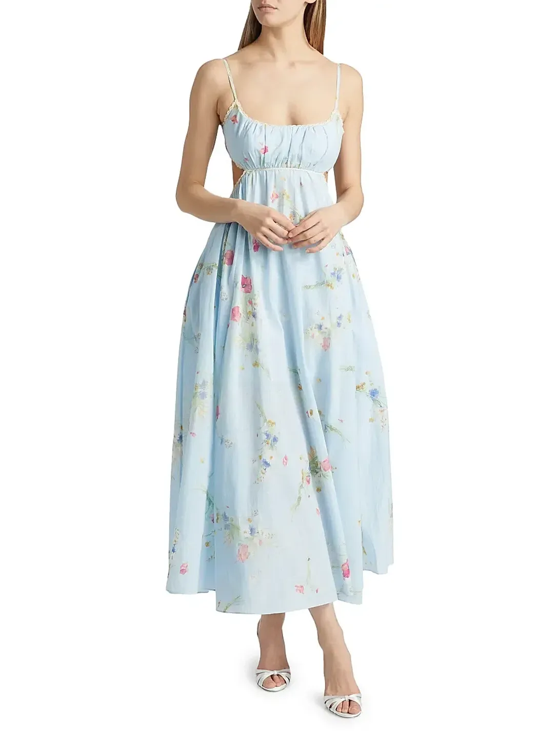 Zimmermann Lucky Picnic Floral Linen Maxi Dress in Blue Size 0 / AU 6 for rent on The Volte - main image