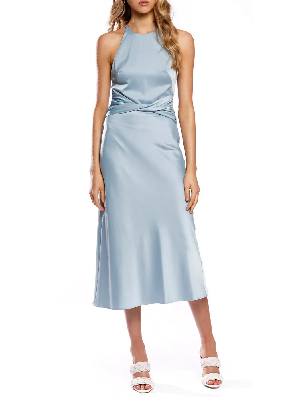 Pasduchas Beau Twist Midi Dress Blue Size AU 14 for rent on The Volte - main image