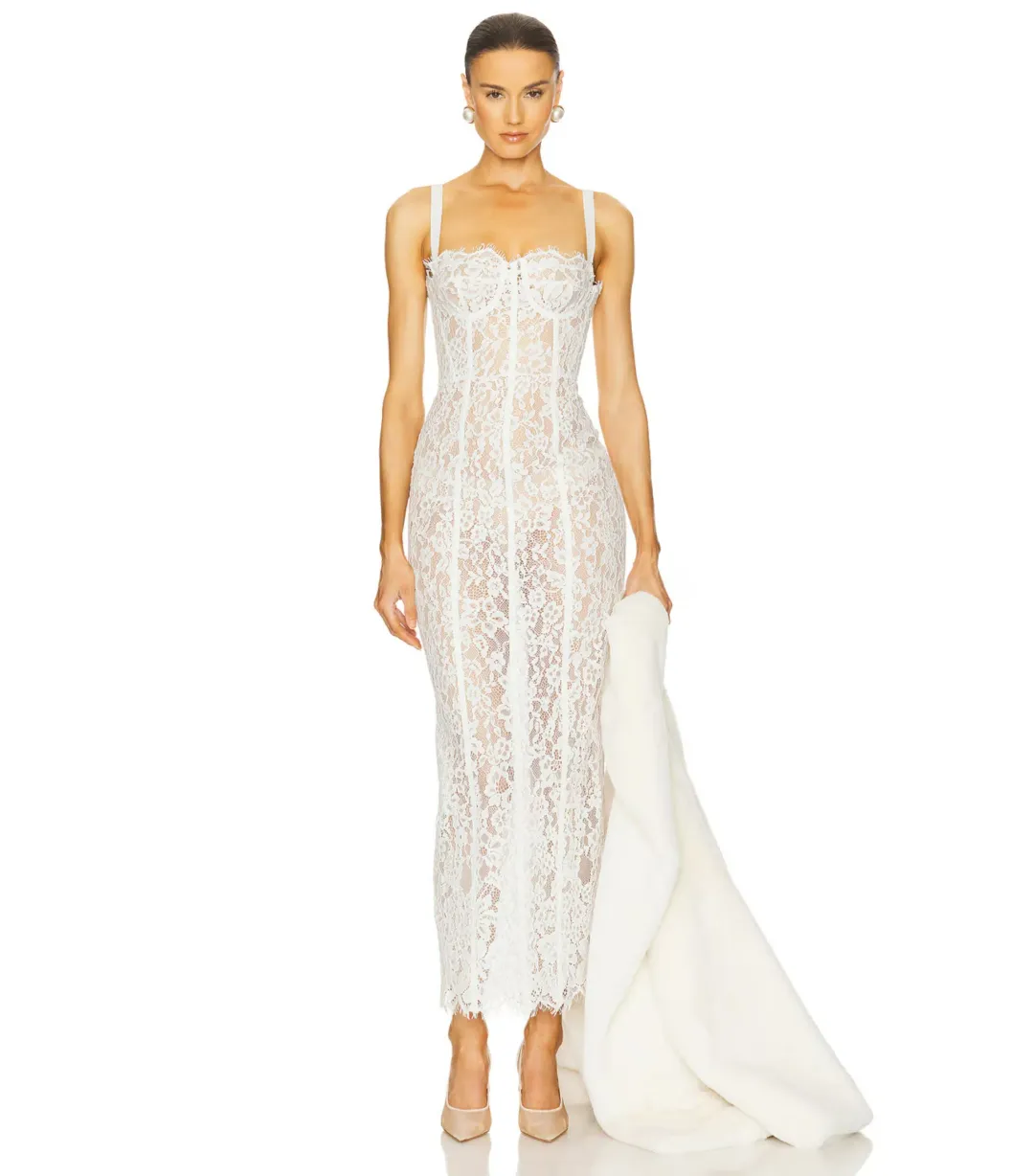 Helsa The Lace Column Midi Dress White Size 8/S for rent on The Volte - main image