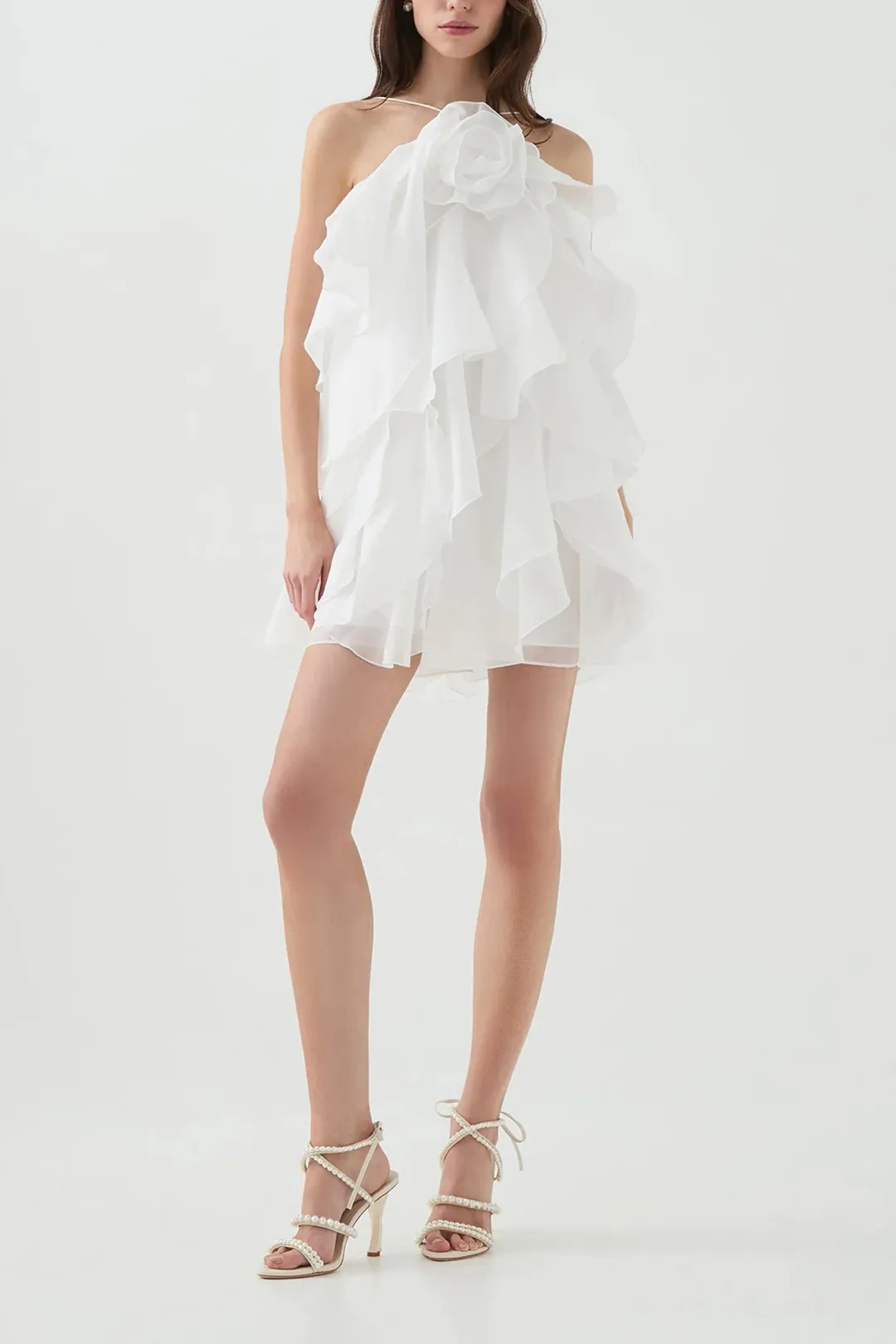 Aje Pandorea Layered Mini Dress in Ivory Size AU8 for rent on The Volte - main image
