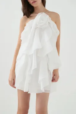 Aje Pandorea Layered Mini Dress in Ivory Size AU8 for rent on The Volte - image 2