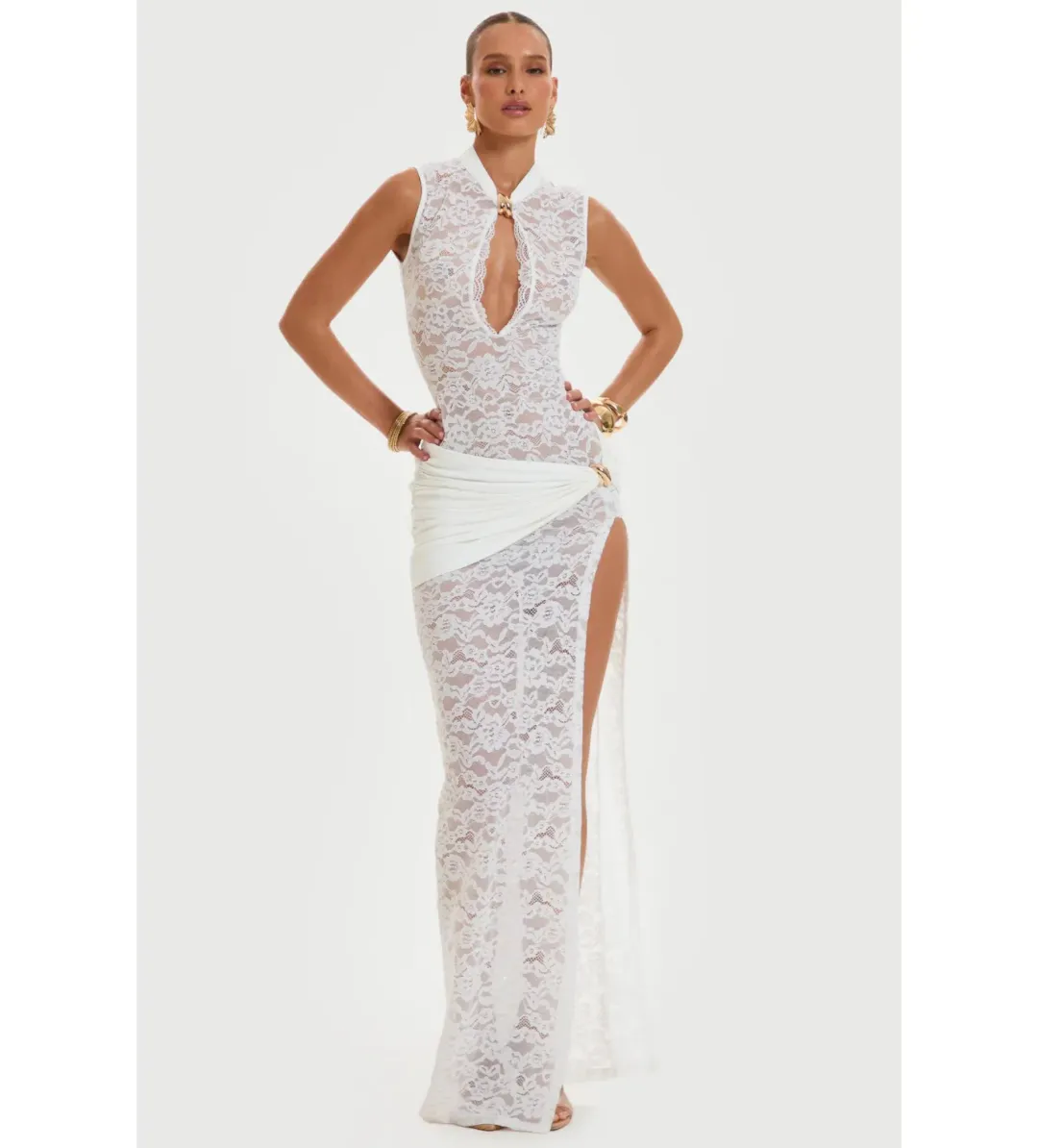 Murci Onyx Lace Keyhole Maxi Dress White Size 8/S for rent on The Volte - main image