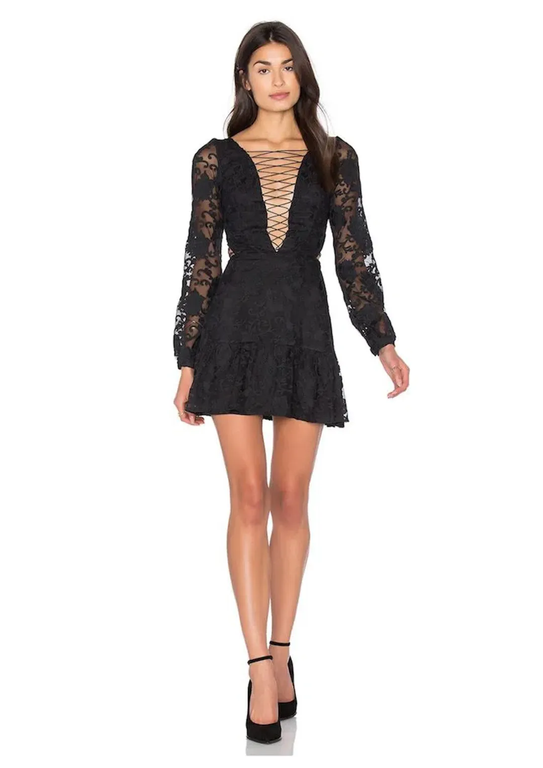 For Love and Lemons Jolene Lace Up Mini Dress Black Size 6 for rent on The Volte - main image