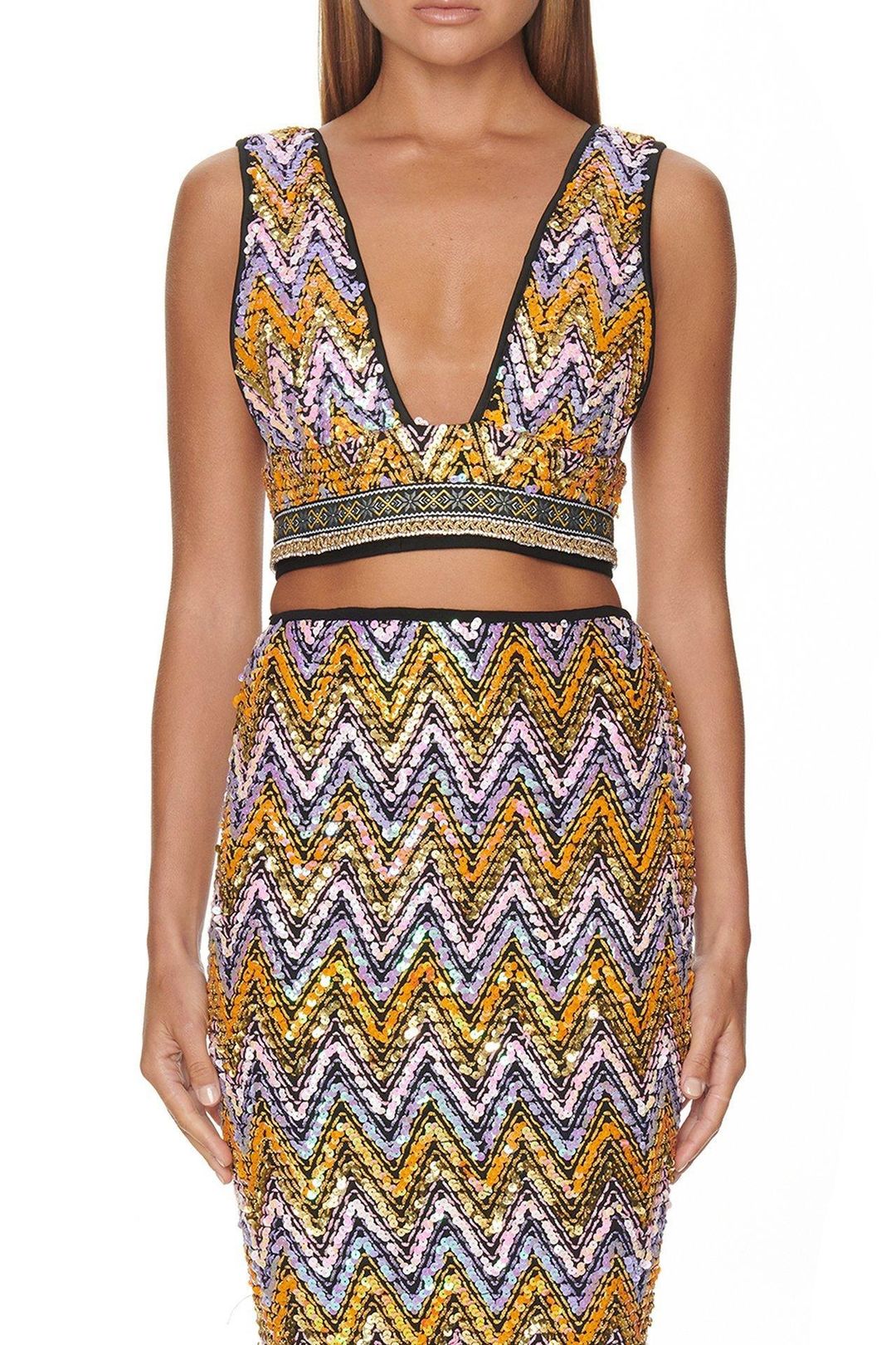 Eliya the Label Malibu Crop Top and Skirt Set Sequin Size 10 for rent on The Volte - main image