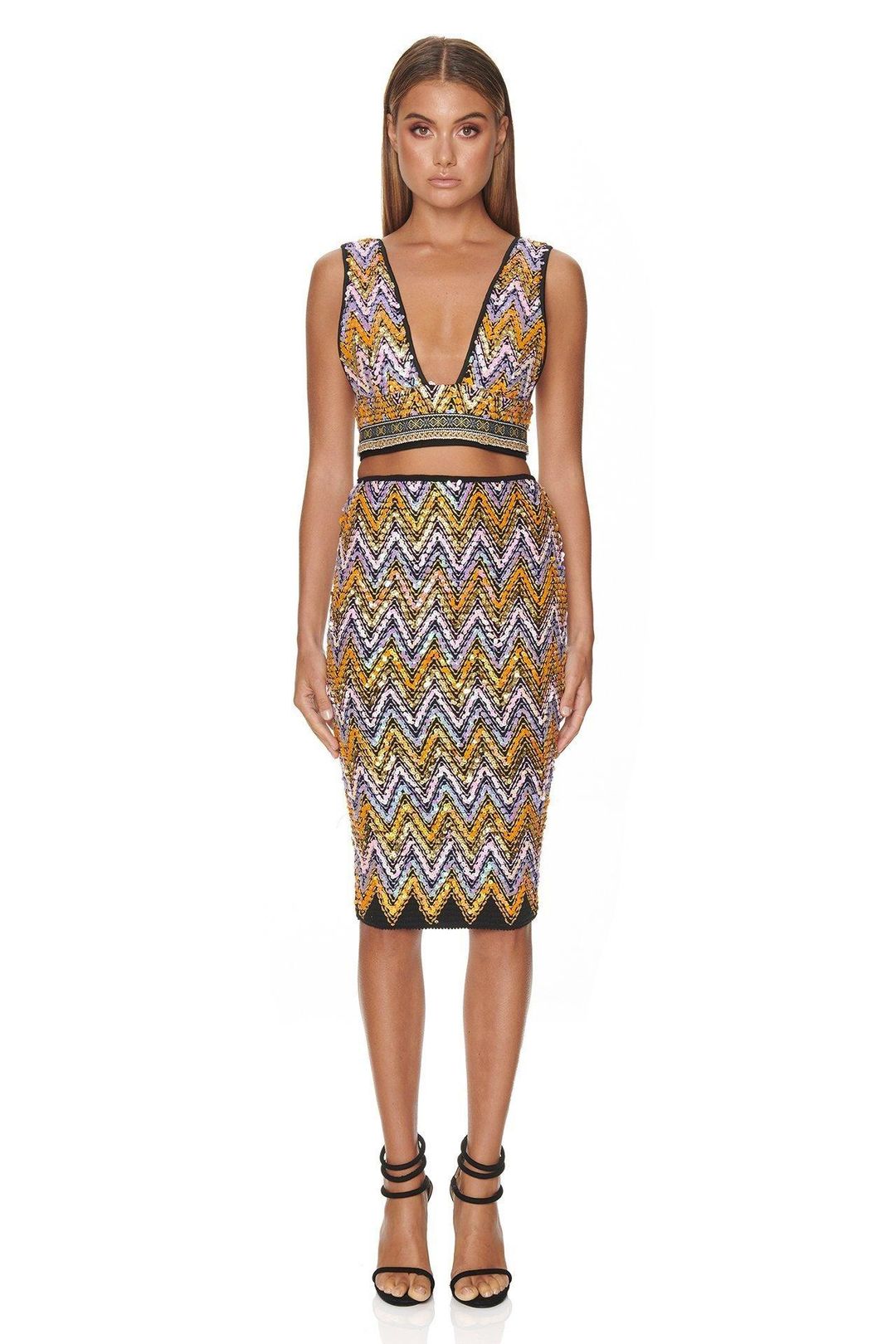 Eliya the Label Malibu Crop Top and Skirt Set Sequin Size 10 for rent on The Volte - main image