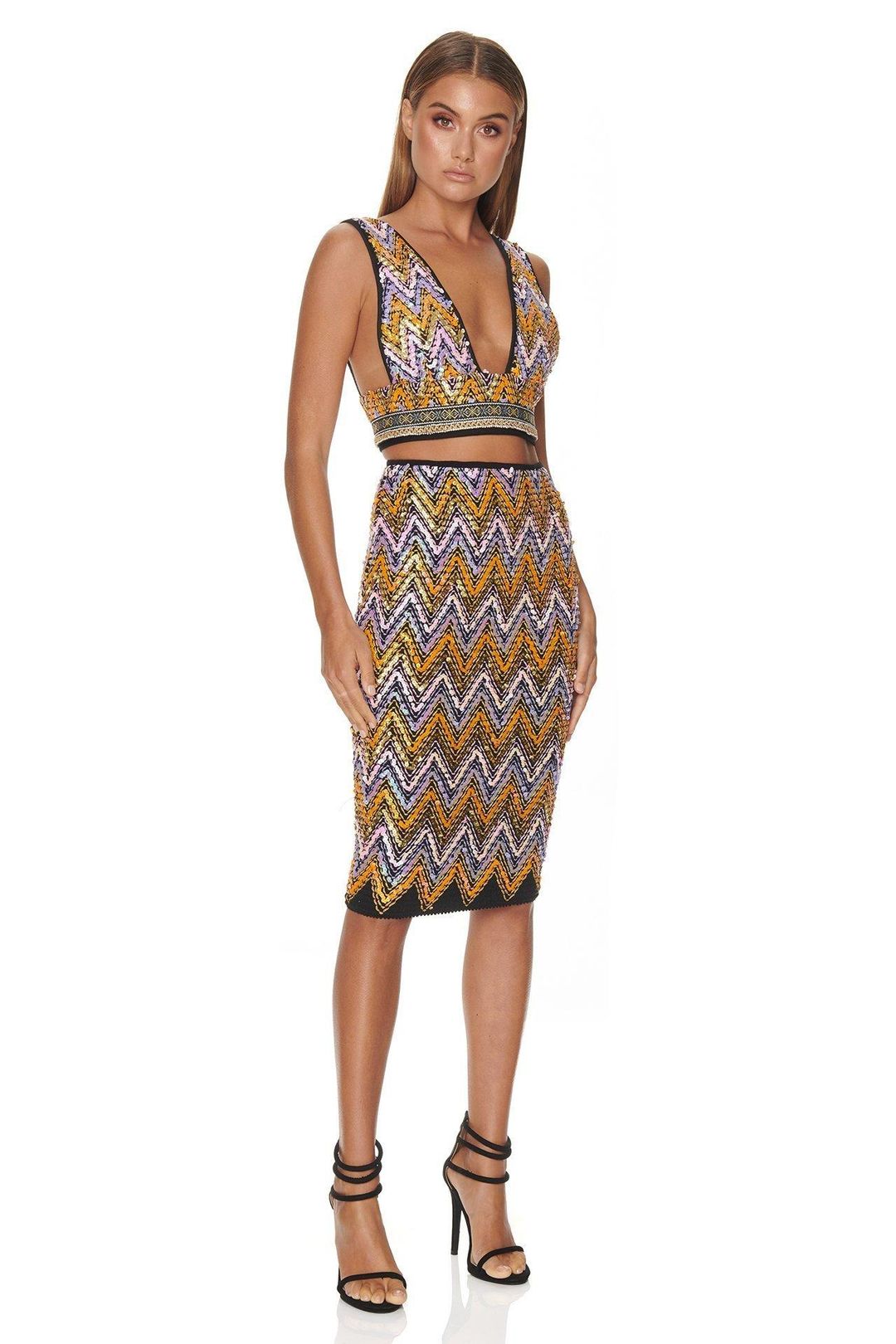 Eliya the Label Malibu Crop Top and Skirt Set Sequin Size 10 for rent on The Volte - main image