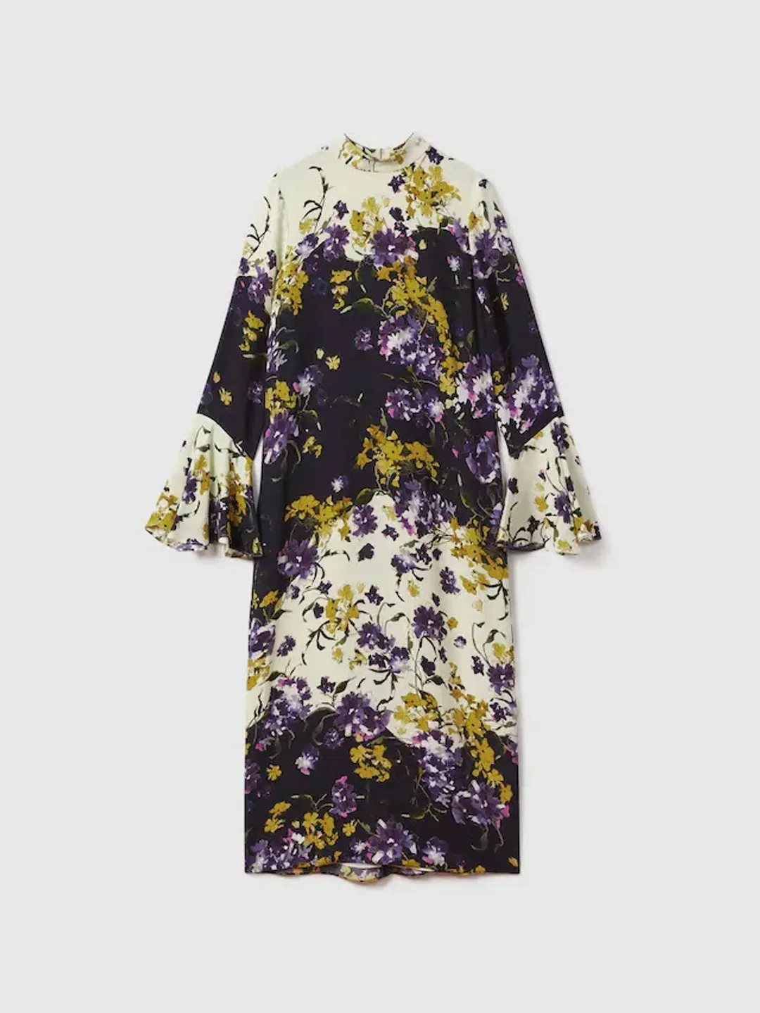 Florere Printed Fluted Cuff Midi Dress in Multi Size 10 for rent on The Volte - main image