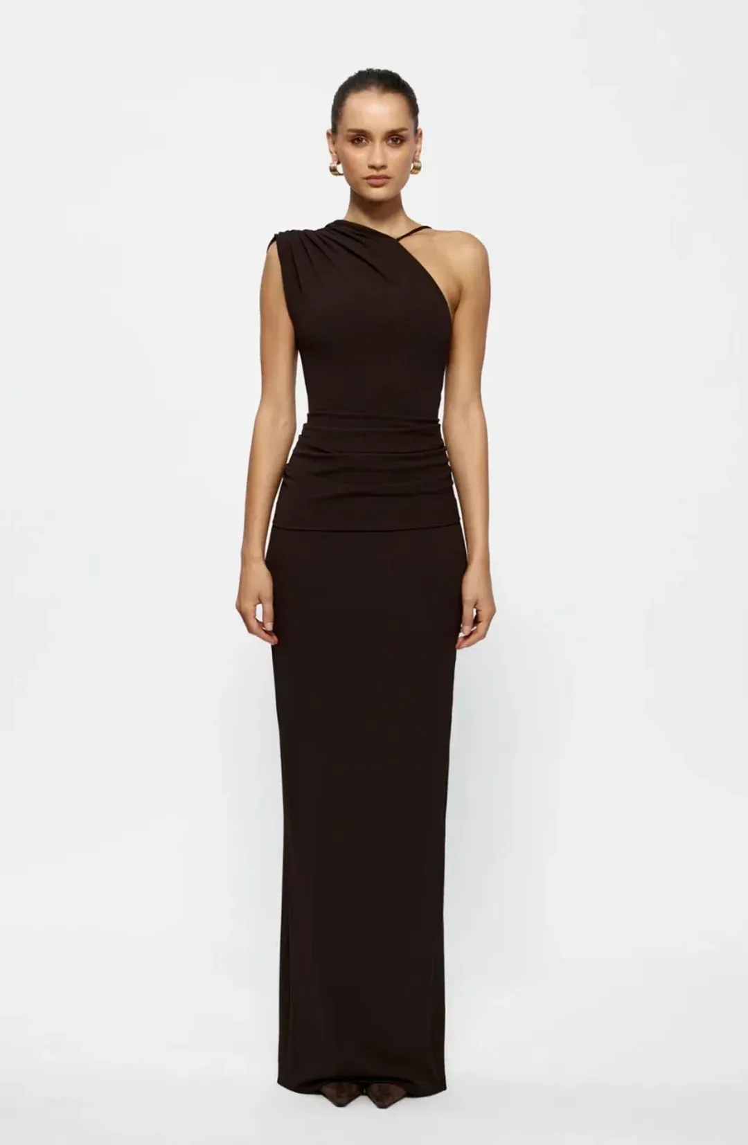 Effie Kats Greer Maxi Gown in Coffee Size 10 for rent on The Volte - main image