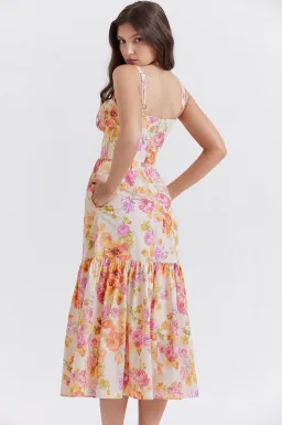 House of CB Elia Ivory Multi Floral Midi Sundress Size 8 for rent on The Volte - image 2