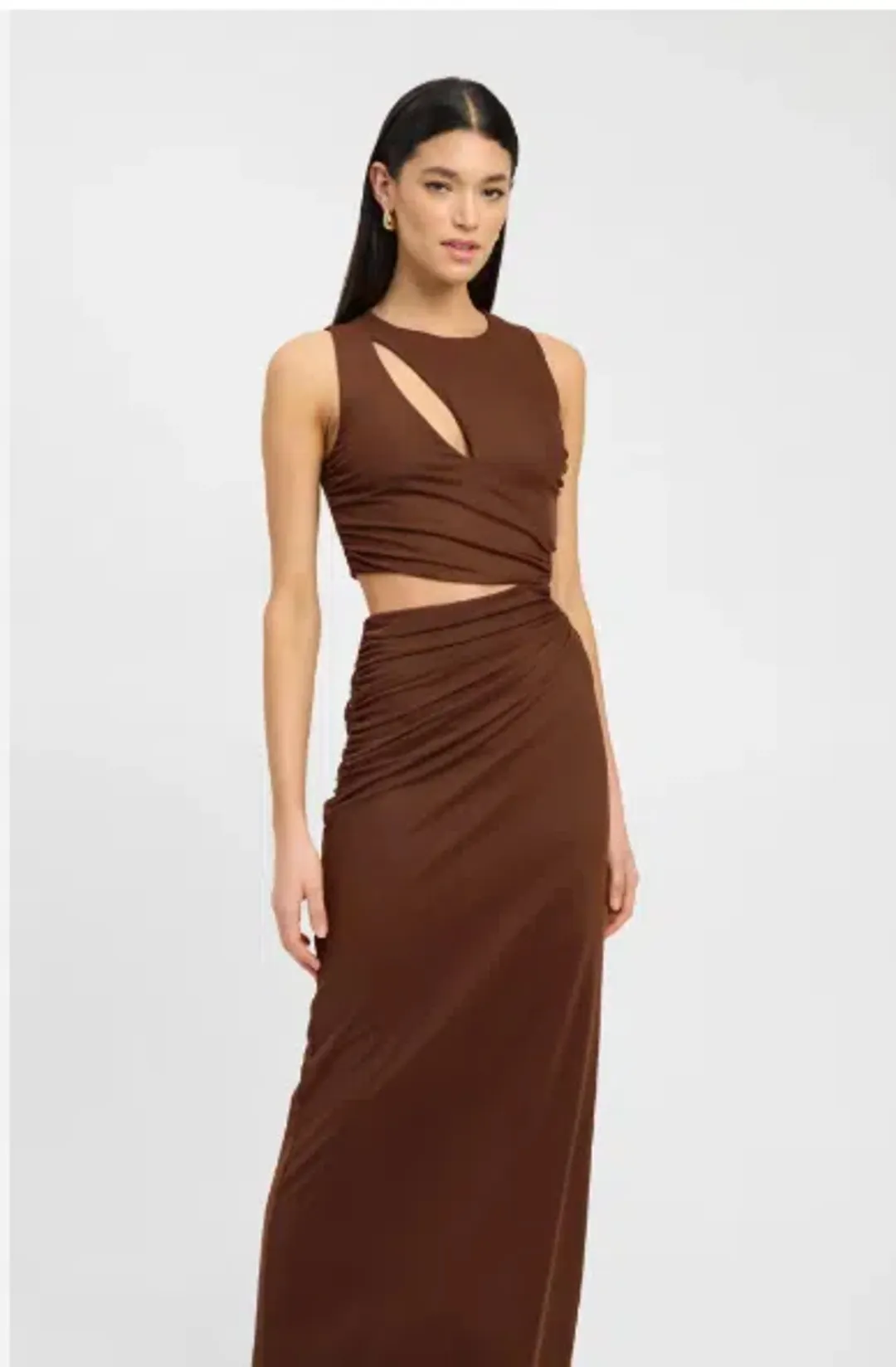 Kookai Bolt Cut Dress Brown Size 10  for rent on The Volte - main image