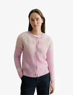 Trenery Fair Isle Jacquard Crew Cardigan in Pink Size L/14 for rent on The Volte - image 2