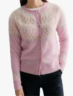 Trenery Fair Isle Jacquard Crew Cardigan in Pink Size L/14 for rent on The Volte - image 1