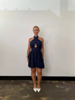 Shona Joy Celeste Halter Tiered Mini Dress in Midnight Size AU 14 for rent on The Volte - image 3