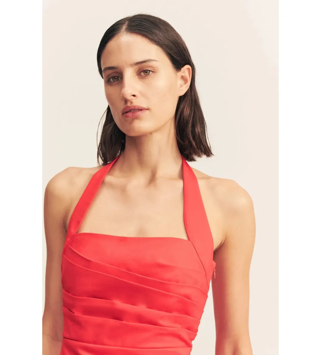 Shona Joy Lani Draped Halter Maxi Dress Chilli Size AU 14 for rent on The Volte - main image
