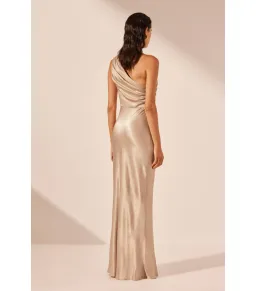 Shona Joy La Lune Gathered One Shoulder Maxi Dress Gold Size AU 16 for rent on The Volte - image 5