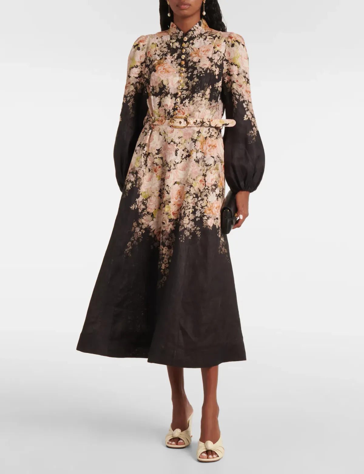 Zimmermann Illustration Buttoned Midi Dress in Black Rococo Floral Size 4 for rent on The Volte - main image