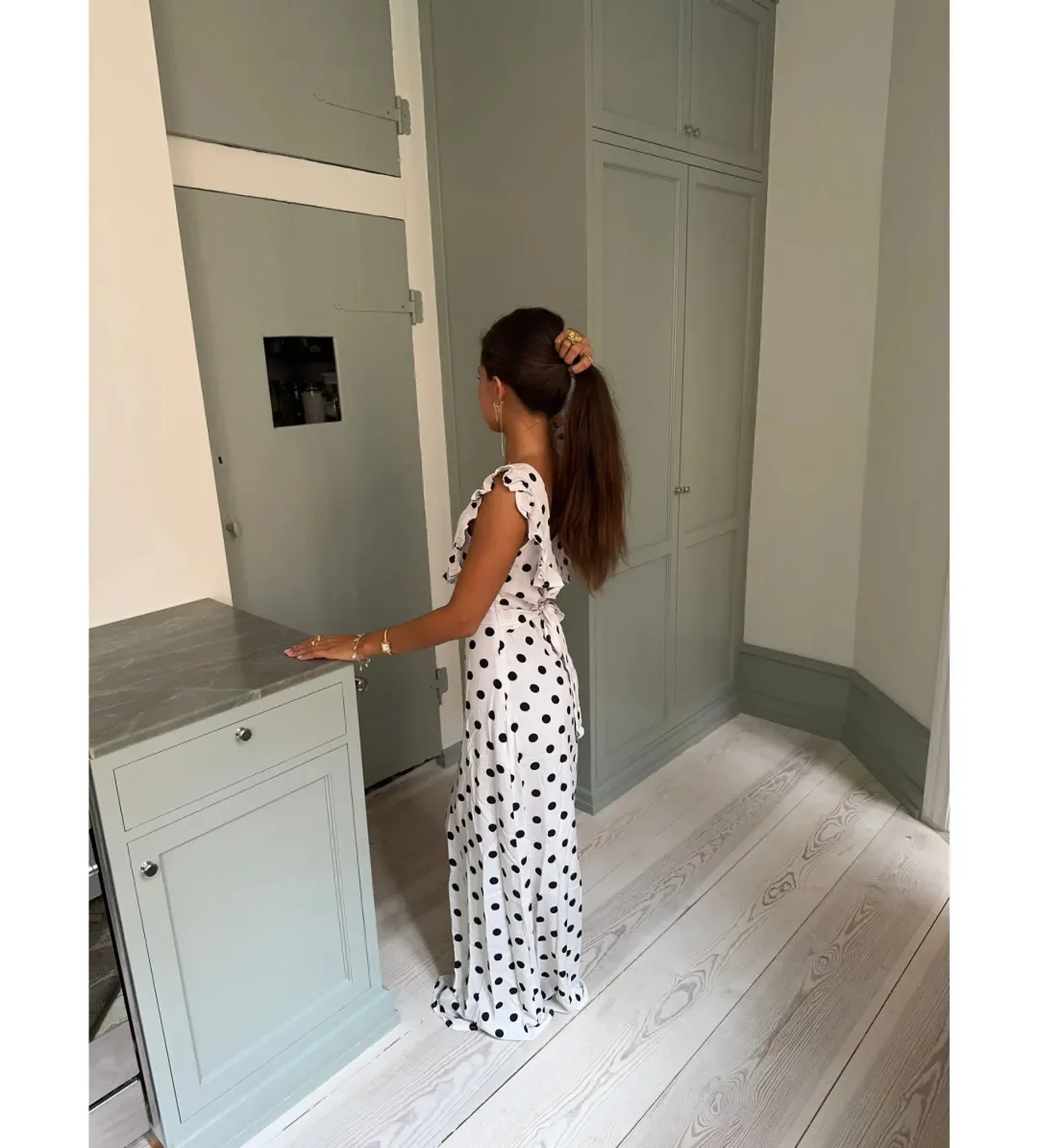 Design by Si Luna Maxi Dress Polka Dots White/Black Size AU 8 for rent on The Volte - main image
