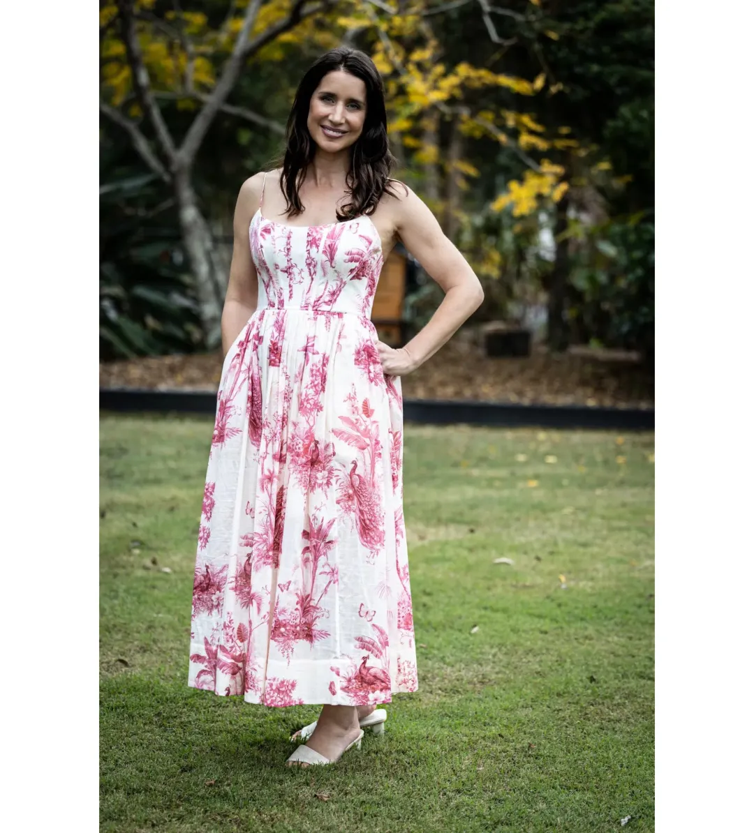 Zimmermann Waverly Corset Midi Dress Pink Palm Size 3 AU 14 for rent on The Volte - main image