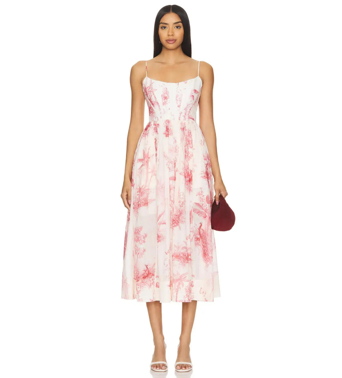 Zimmermann Waverly Corset Midi Dress Pink Palm Size 3 AU 14 for rent on The Volte - main image