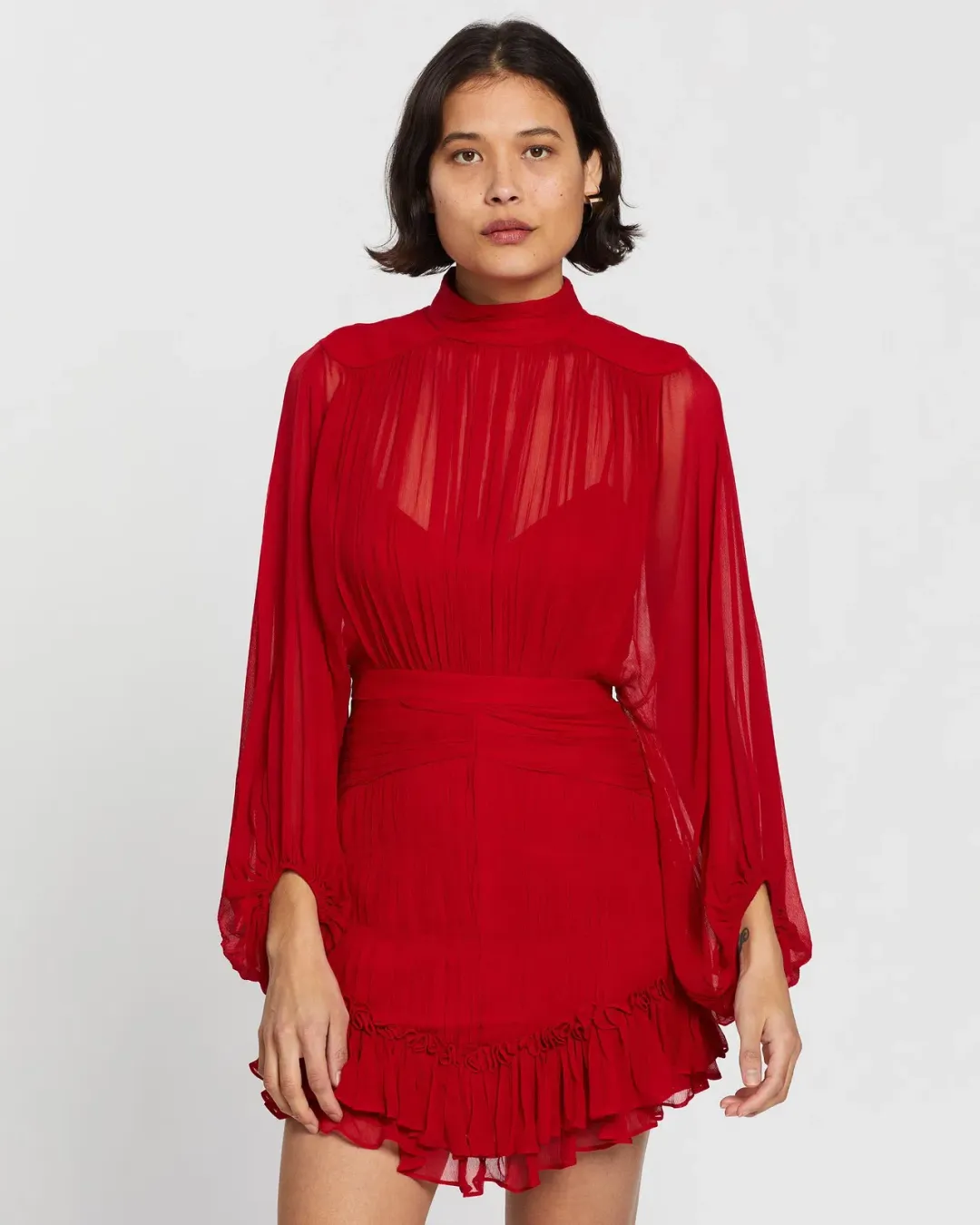 Shona Joy Clemence Long Sleeve Mini Dress in Red Size 6 for rent on The Volte - main image