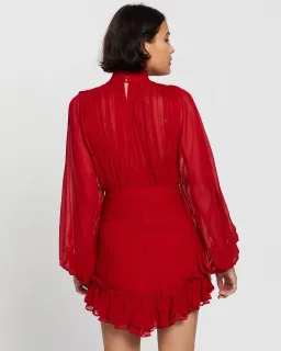 Shona Joy Clemence Long Sleeve Mini Dress in Red Size 6 for rent on The Volte - image 3