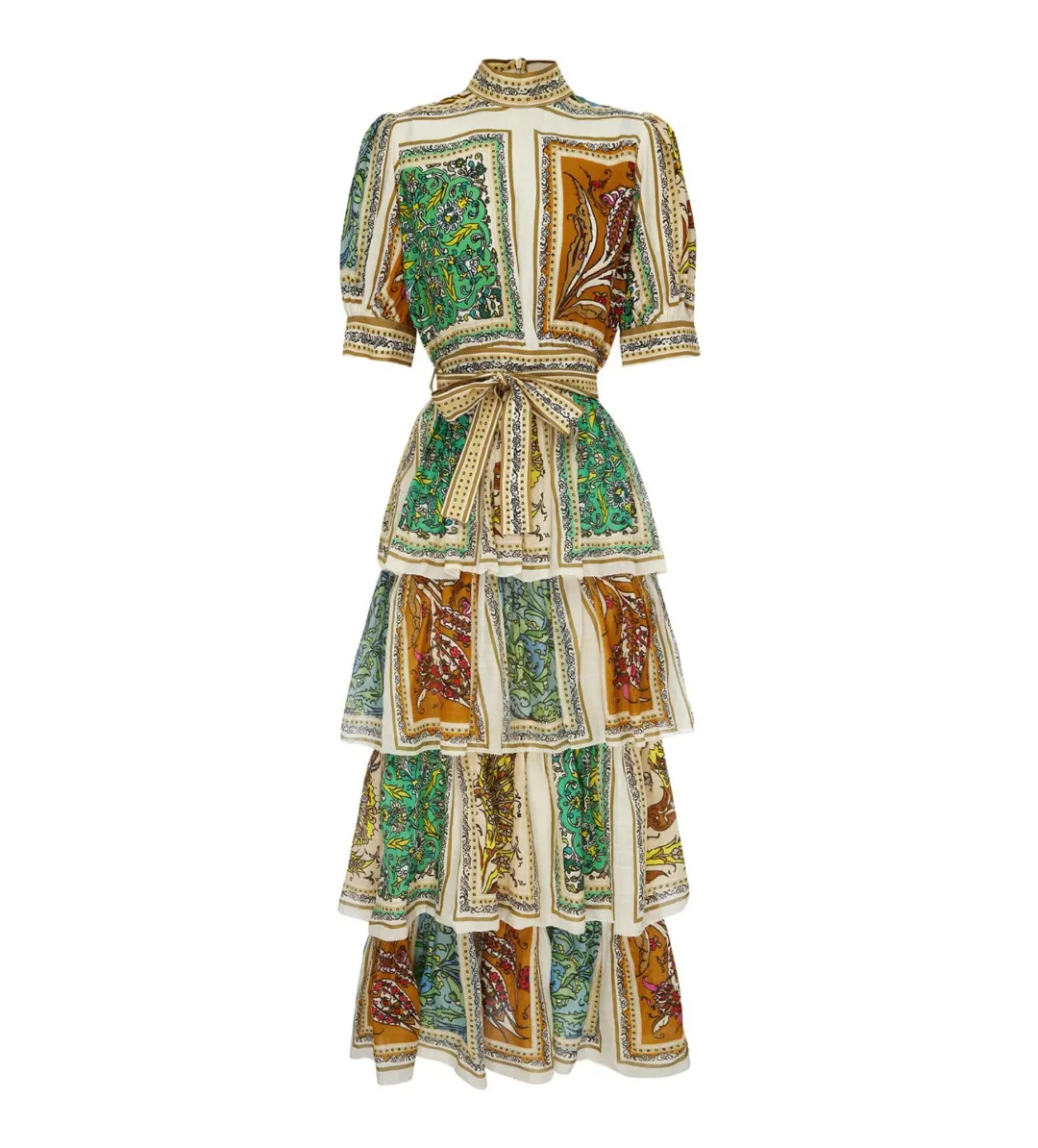 Alemais Delphine Tiered Midi Dress Multi Floral Size AU 10 for rent on The Volte - main image