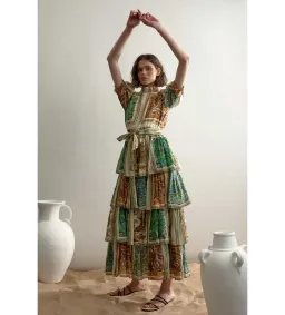 Alemais Delphine Tiered Midi Dress Multi Floral Size AU 10 for rent on The Volte - image 2
