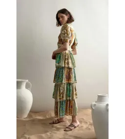 Alemais Delphine Tiered Midi Dress Multi Floral Size AU 10 for rent on The Volte - image 3