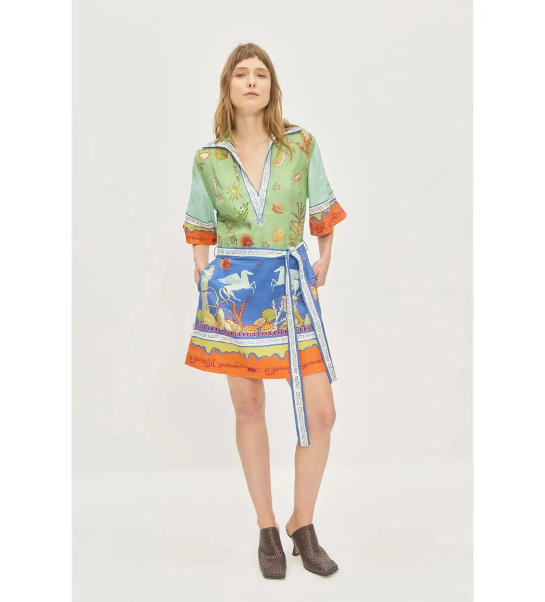 Alemais Surrealist V Neck Mini Dress Multi Print Size 14  for rent on The Volte - main image