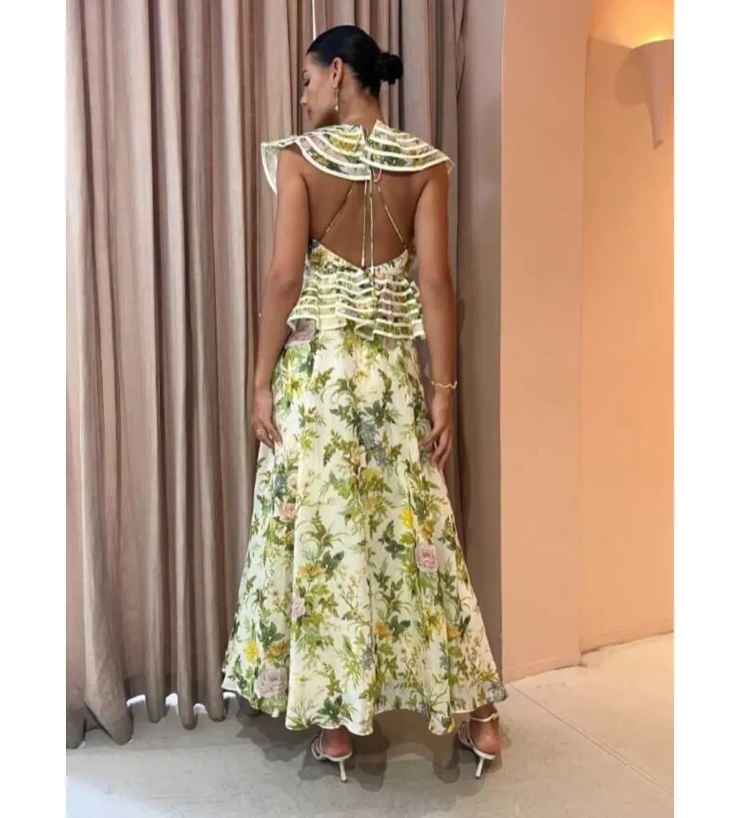 Alemais Eden Flounce Midi Dress Floral Size AU 6 for rent on The Volte - main image