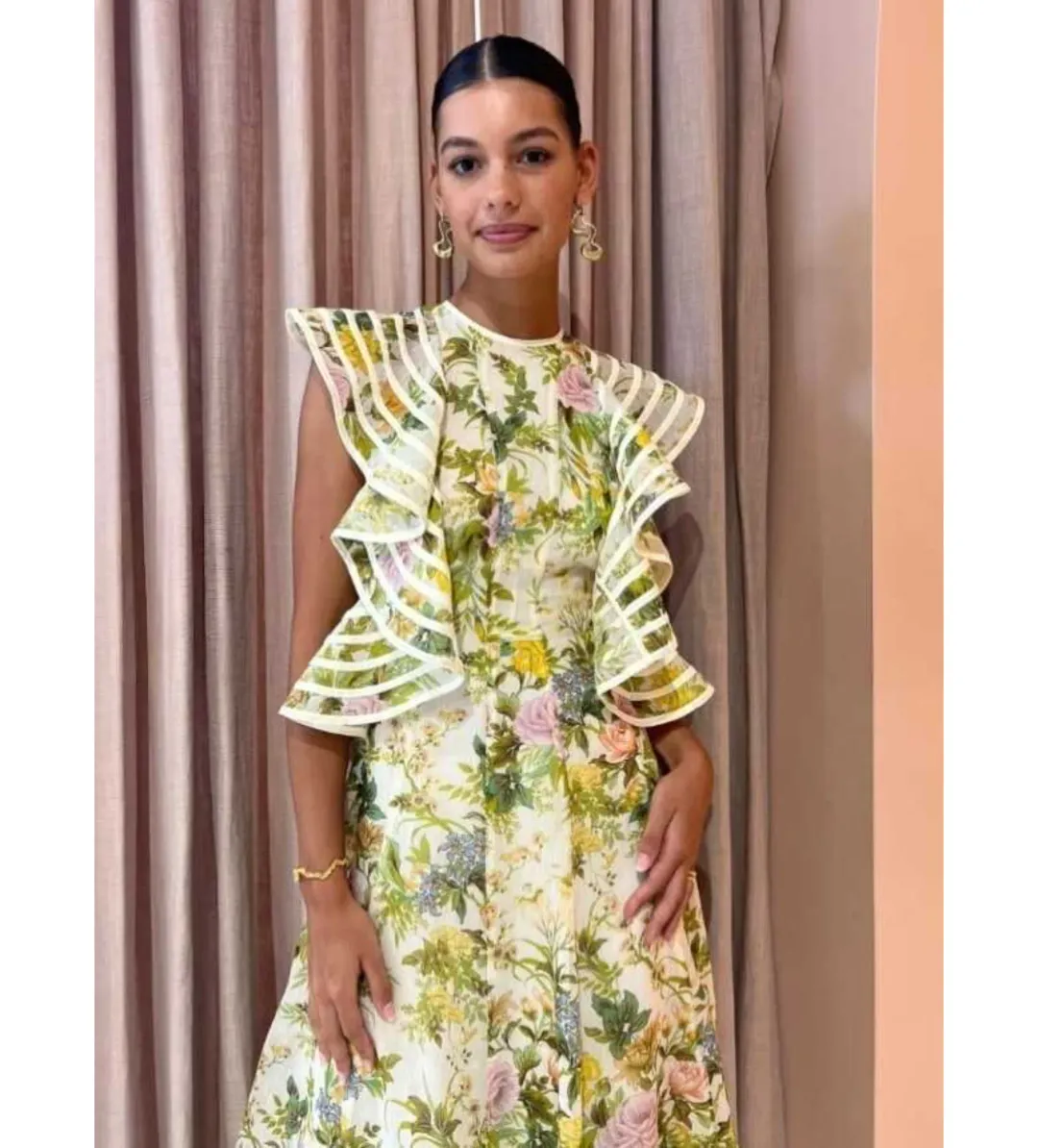 Alemais Eden Flounce Midi Dress Floral Size AU 6 for rent on The Volte - main image
