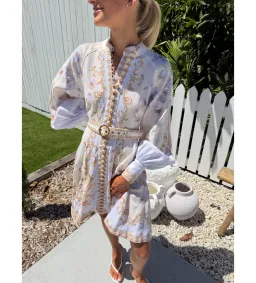 Zimmermann The Hypnotic Buttoned Mini Dress in Blue Floral Size 1/Au10 for rent on The Volte - image 4
