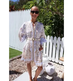Zimmermann The Hypnotic Buttoned Mini Dress in Blue Floral Size 1/Au10 for rent on The Volte - image 3
