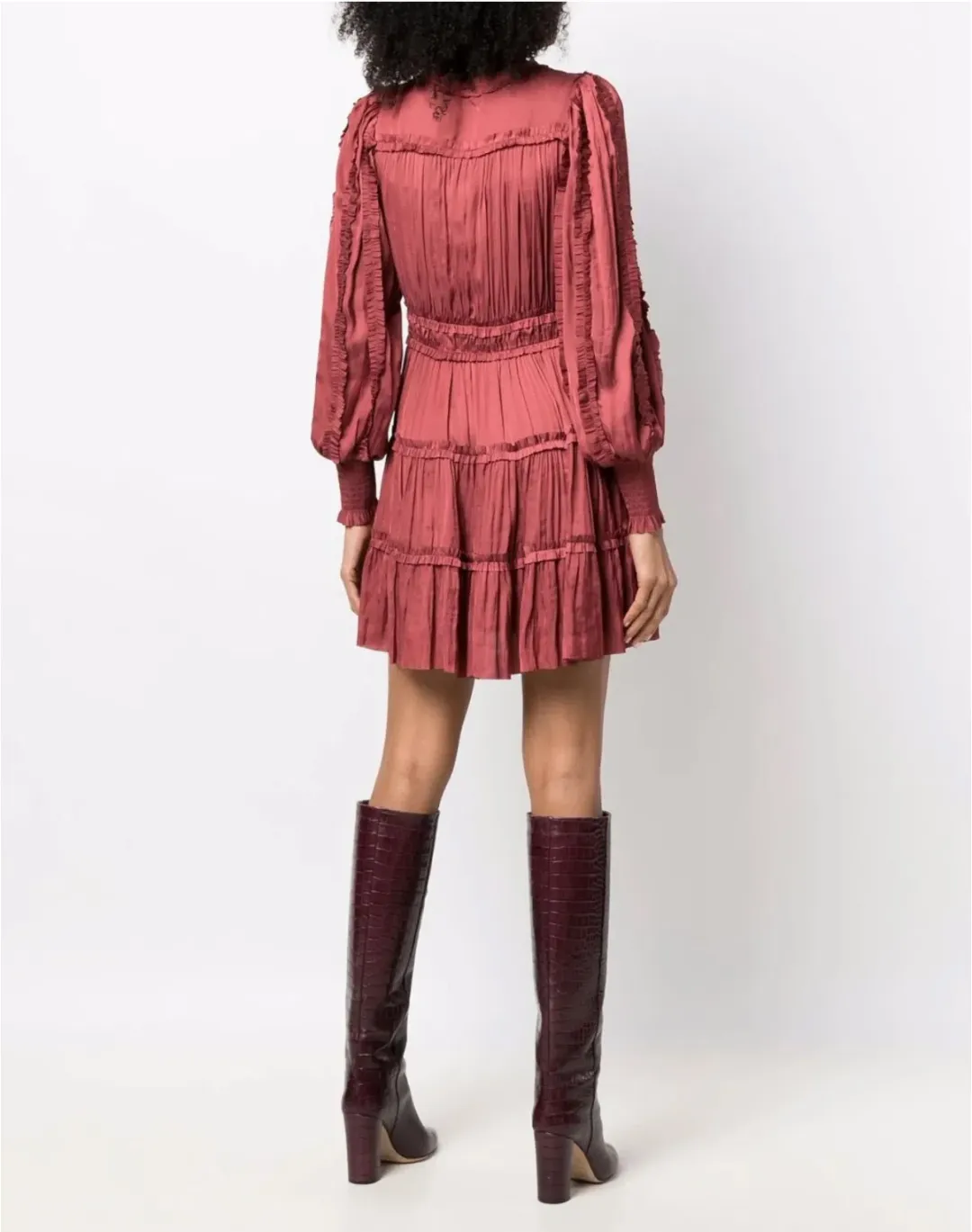 Ulla Johnson Flared V-neck Mini Dress In  Dessert Rose Size US 10/ AU 14 for rent on The Volte - main image