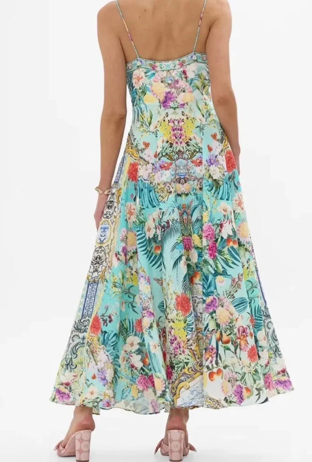 Camilla Gardens Of Queluz Long Dress With Tie Front  Multi Print Size XS / AU 8 for rent on The Volte - main image