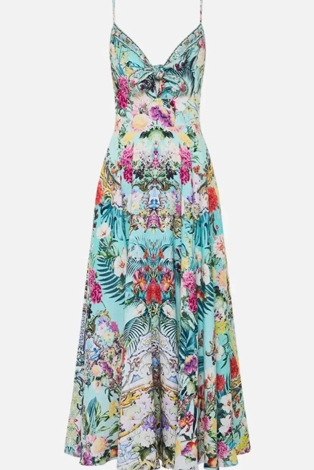 Camilla Gardens Of Queluz Long Dress With Tie Front  Multi Print Size XS / AU 8 for rent on The Volte - main image