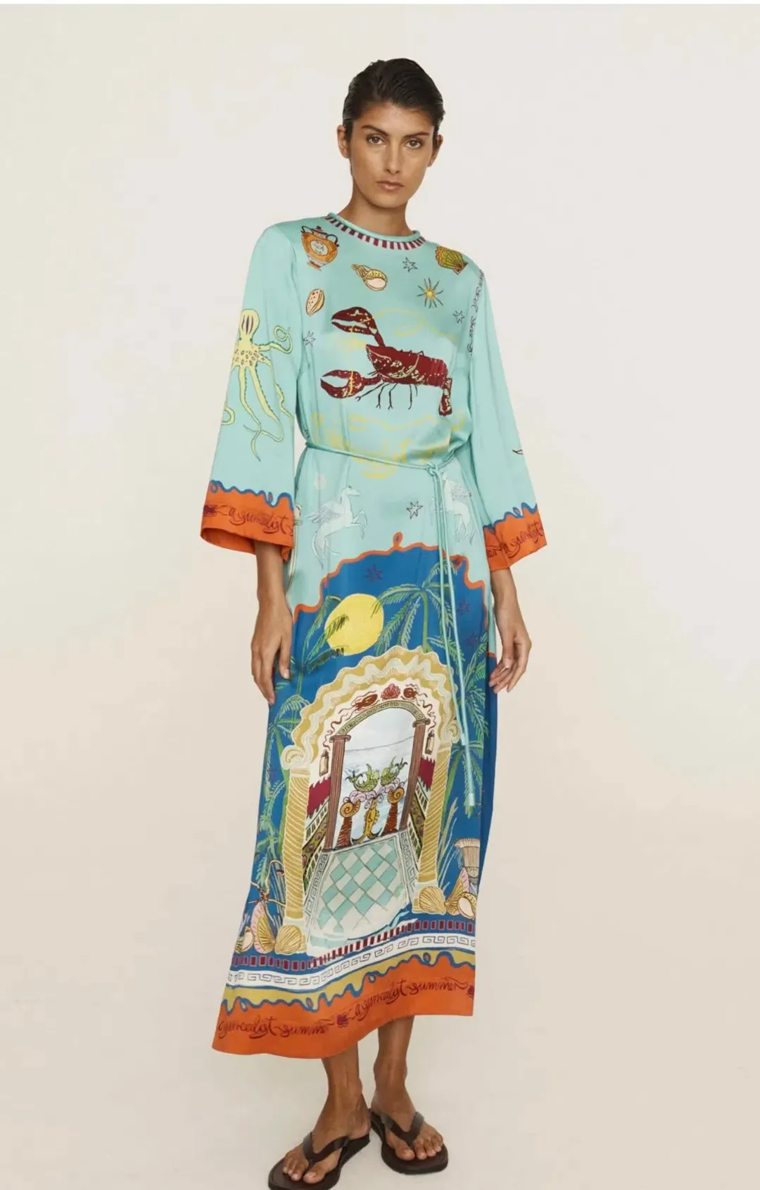 Alemais Surrealist Summer Midi Silk Dres Multi Print Size 16 for rent on The Volte - main image