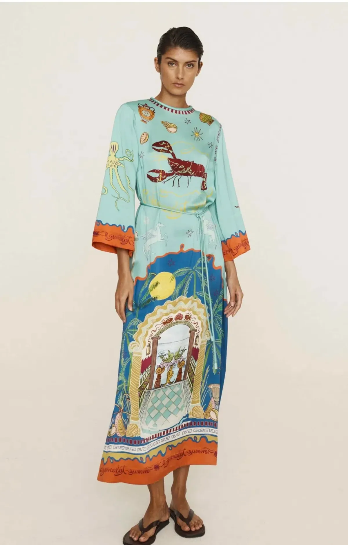 Alemais Surrealist Summer Midi Silk Dres Multi Print Size 16 for rent on The Volte - main image