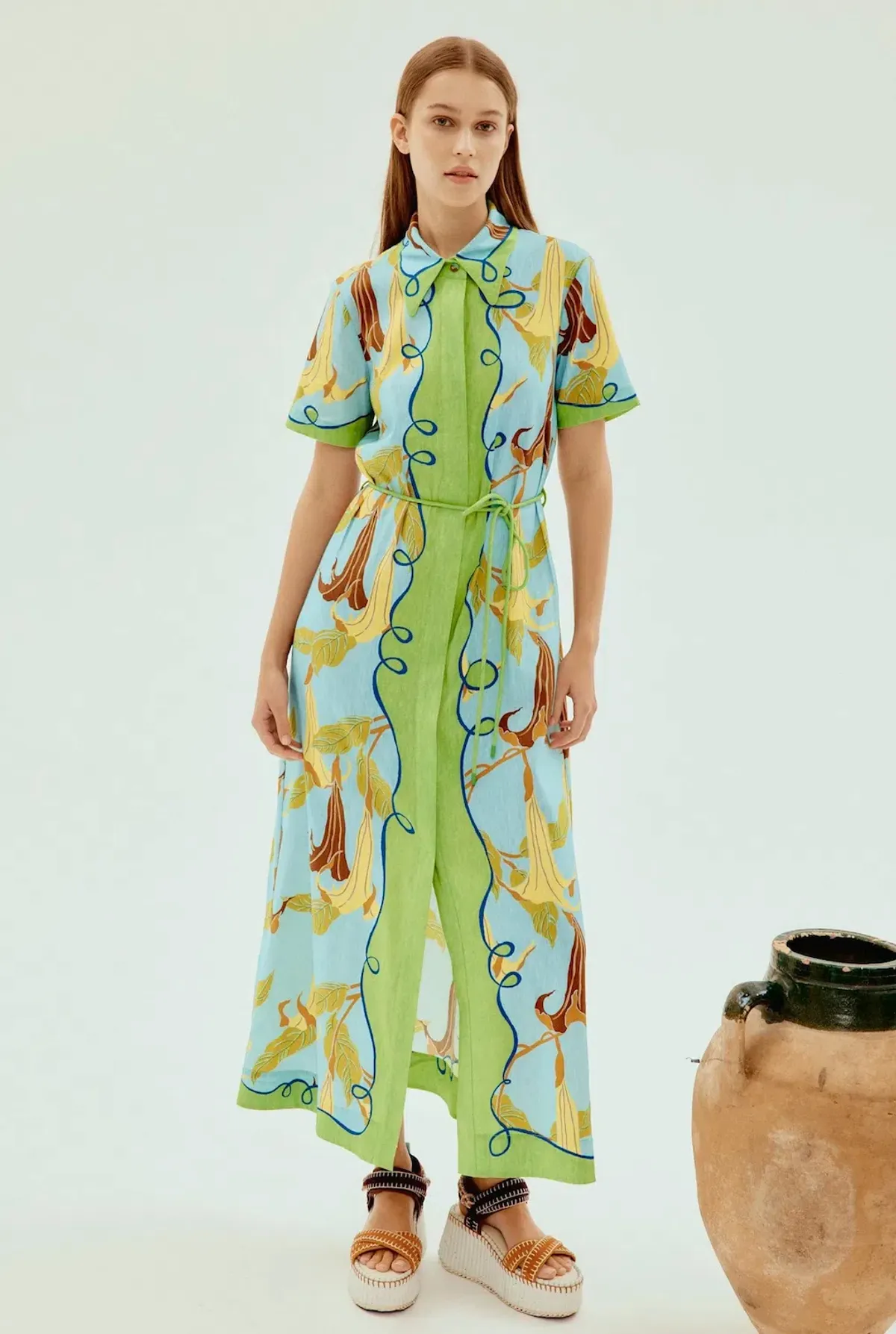 Alemais Rafaela Shirtdress Green Print Size 16 for rent on The Volte - main image