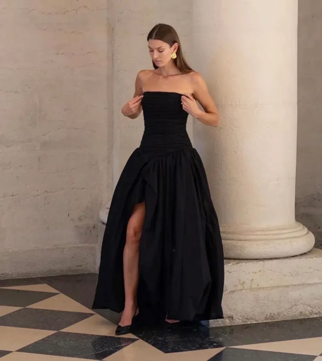 Aje Violette Bubble Hem Maxi Dress Black Size 8 for rent on The Volte - main image