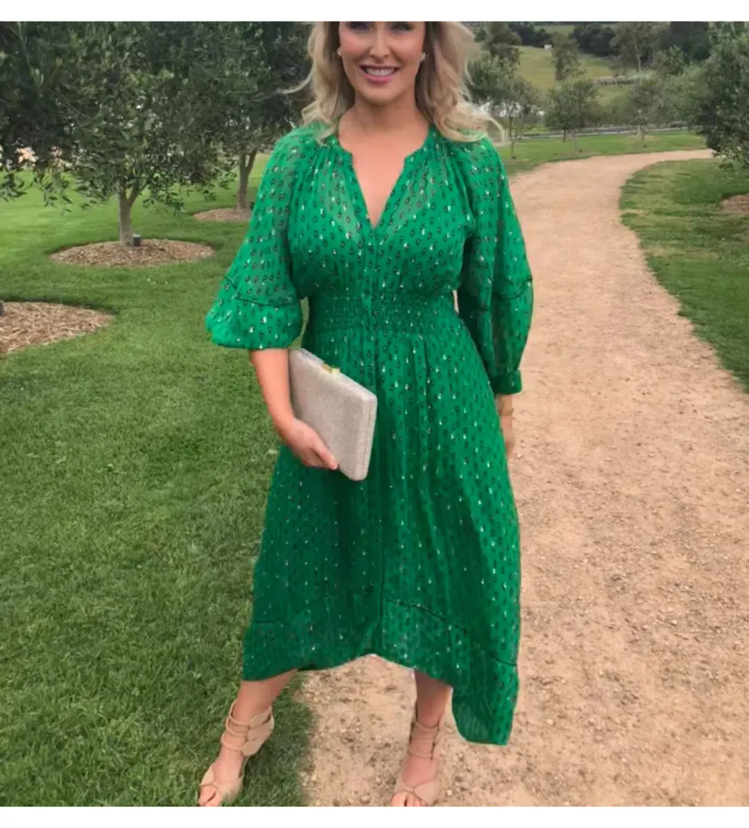 Ba&Sh Cyana Midi Dress Green Print Size 1/AU 8-10 for rent on The Volte - main image